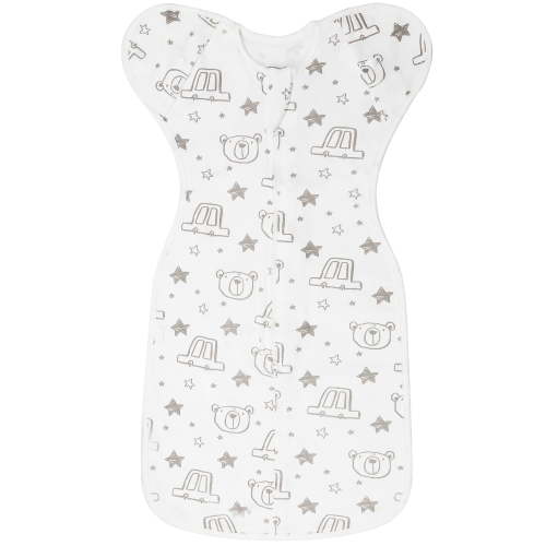 ANYEDDE Arms Up Swaddle 0-3 Months - Baby Transition Sleep Sack,Removable Cuffs,Unisex,Cars & Bears,nfants Bag with 2-Way Zipper,Newborn Essentials