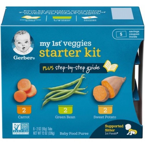 Gerber My 1st Veggies Starter Kit Carrot Green Bean Sweet Potato Baby Meals Tubs - 6ct/2oz Each
