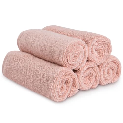Natemia Organic Baby Washcloths (5 Pack, 12” x 12”) – 100% Organic Cotton – Ultra-Soft Baby Towels for Sensitive Skin – Newborn, Boys & Girls – Bathtime Wash Cloths, Baby Registry Must-Have (Pink)