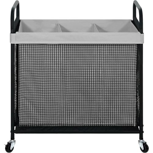STO STO Laundry Hamper 3 Section, 120L Rolling Laundry Sorter Cart with Removable and Washable Liner Bag, Clothes Hamper with Wheels and Metal Handle for Laundry Room and Bedroom
