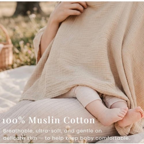 Konssy Muslin Nursing Cover for Breastfeeding, 360° Full Privacy Breathable 100% Cotton Breastfeeding Cover, Multi-use Carseat Canopy