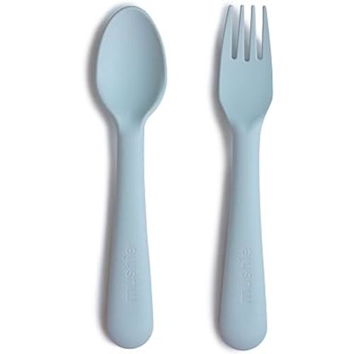 mushie Flatware Fork and Spoon Set For Kids | Made in Denmark (Color: Powder Blue)