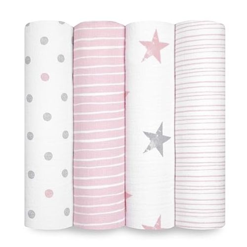 aden + anais Essentials Muslin Swaddle Blankets for Baby Girls and Boys, Newborn Receiving Blanket for Swaddling, 100% Cotton Baby Swaddle Wrap, 4 Pack, Doll