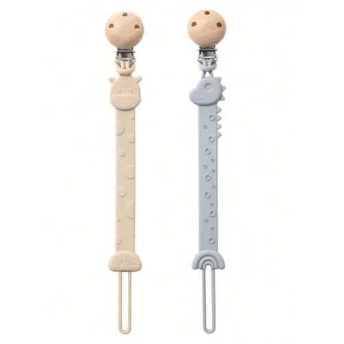 2pcs Baby Silicone Pacifier Clips, Dinosaur & Giraffe Pattern, Anti-Drop Pacifier Clips, Teething Clips, Baby Supplies, Newborn Gift | SHEIN USA