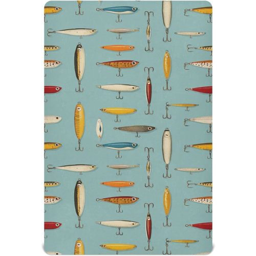 Pfrewn Crib Sheets for Boys Girls Fishing Lures Blue Fitted Crib Sheet Fits Standard Crib Mattress Pads Stretch Soft Toddler Baby Sheet, 52x28x9IN