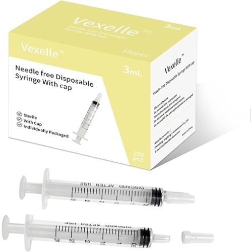 100 PCS 3ml Syringe with Cap for Liquid, Oral Syringe without Needle for Medicine Dropper, Colostrum Collect, Feeding Pets, Liquid Measuring, sterile Individually Sealed, Luer Slip