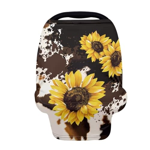 Sunflower Baby Car Seat Cover,Infant Carseat Canopy, Cow Print Nursing Breastfeeding Cover,Stretchy Carrier Covers for Stroller/High Chair/Shopping Cart
