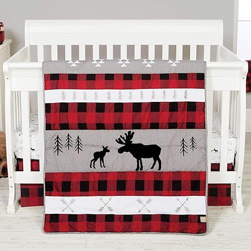 Trend Lab Lumberjack Moose 3 Piece Crib Bedding Set, Gender-Neutral Color Palette, Includes Quilt, Fitted Crib Sheet and Skirt