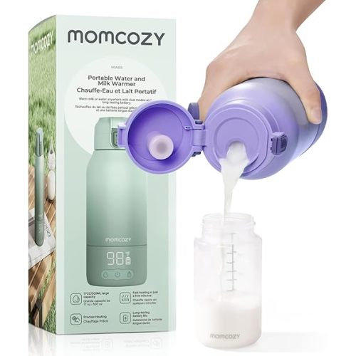 Momcozy Portable Milk Warmer for Travel – Dual Heating Modes for Breast Milk & Water, Portable Bottle Warmer with Fast Heating & Long Battery Life, 17 Ounces Large Capacity to Meet Your All-Day Needs