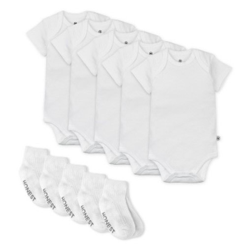 10-Pack Organic Cotton Short Sleeve Bodysuit & Sock Bundle Bright White 3M
