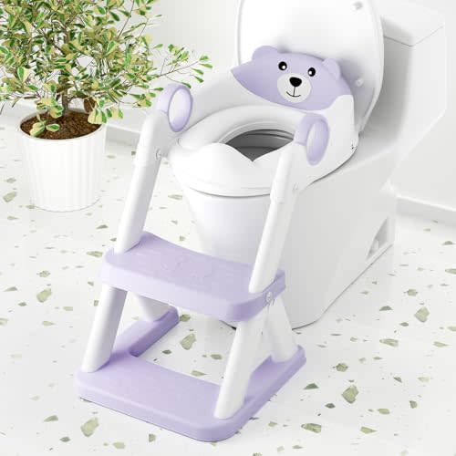 COOSEYA Toilet Seat, Potty Training Seat for Toddler, Upgraded 2-in-1 Potty Toilet Training for Boys and Girls,Waterproof Cushioned Mat with Non-Slip Step Stool(Purple)