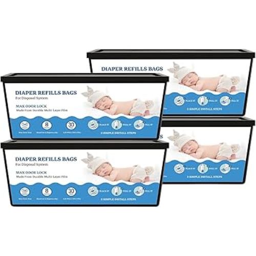 Diaper Refill Bags Compatible with Genie Easy Roll & Platinum Diaper Pails, 7-Layer Odor Control, Extra Thick, 4-pack (120 Bags), Holds up to 5600 Newborn Diapers