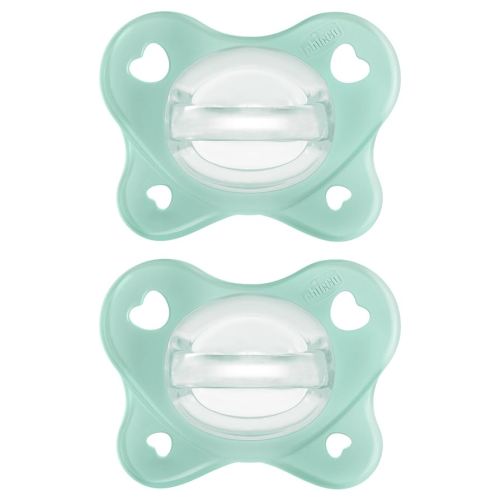 Chicco PhysioForma® Dual Soft One-Piece Orthodontic Silicone Pacifier for Babies 0-2 Months | BPA & Latex-Free | Reusable Case | Seafoam, 2pk