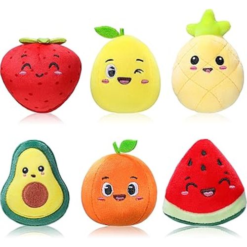 Aoriher 6 Pcs Cute Fruit Plush Toys Bulk Colorful Stuffed Dancing Fruit Soft Doll Avocado Strawberry Orange Pineapple Stuffed Gifts for Graduation Classroom Students Prizes Birthday Party Favors