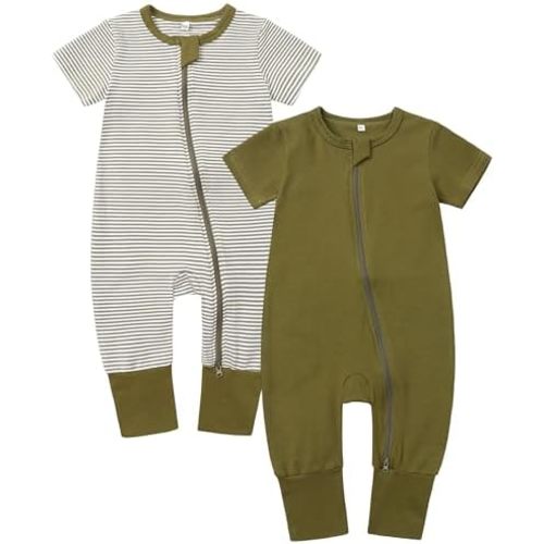 Baby Boy Girl Infant Rompers Short Sleeve Cotton Zipper Footless Summer