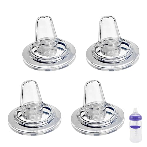 Sippy Spout Nipples for Lansinoh Baby Bottles, Transition Straw Sippy Cup 100% Food Grade Silicone Soft Nipple, 6m+, Pack of 4