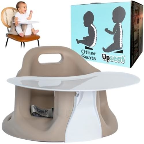 Upseat – The Original Ergonomic Baby Floor & Booster Seat with Tray, Developed with Physical Therapists for Upright Posture & Healthy Hip Development, 4–24 Months, Extra-Large Tray (Taupe)