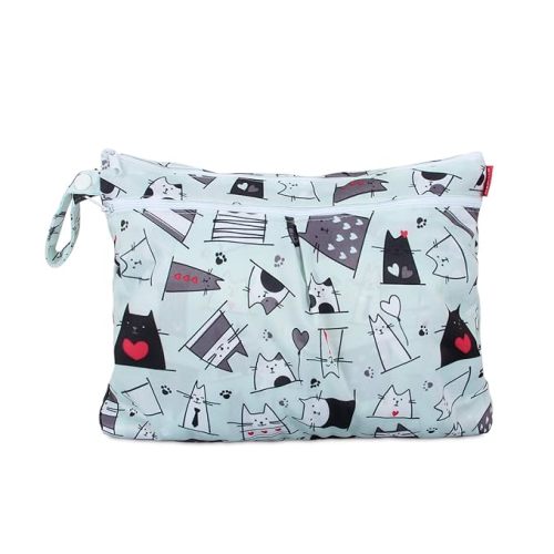Damero Cloth Diaper Wet Dry Bag with Handle for Swimsuit, Pumping Parts, Wet Clothes and More, Ideal for Travel, Exercise, Daycare, Swimming, Reusable and Water-Resistant (Small,Cats)