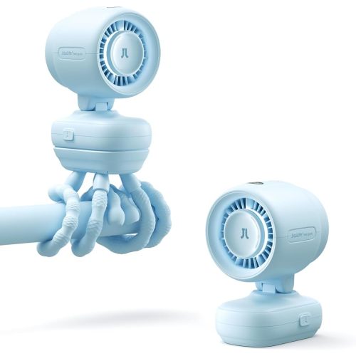 JISULIFE 2026 Stroller Fan – Small & Stylish with 38H Cooling, Soft Night Light, One‑Click Detachable for Stroller or Desk, Safe Baby Fan for Crib Car Seat Nursery Travel, Gifts for Baby Mom (Blue)