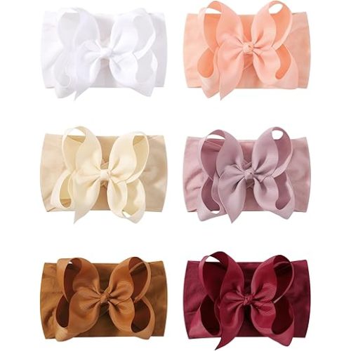 doboi 6PCS Baby Girl Bows Baby Headbands Ribbon Bow Nylon Headbands Hair Accessories Big Baby Bows for Baby Girls Infant Newborn Toddler-BROWN