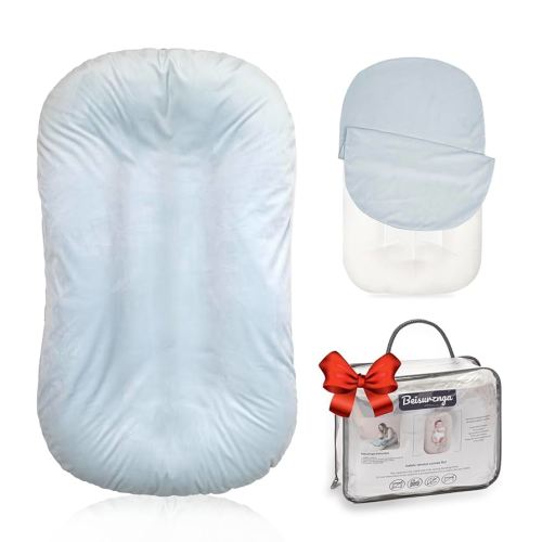 Baby Lounger - Snuggle Cozy Me Infant Lounger for Newborns | Flannel Cover, Breathable Soft, Portable Awake-Time Pad, Essential Baby Gift-Blue