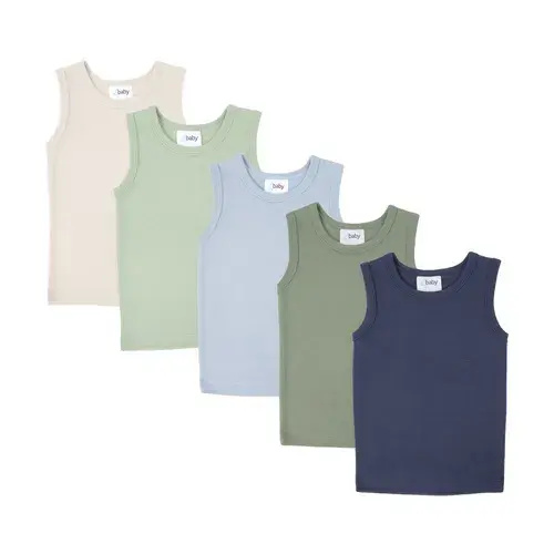 4baby Singlets 5 Pack Blue/Green | Baby Bunting AU