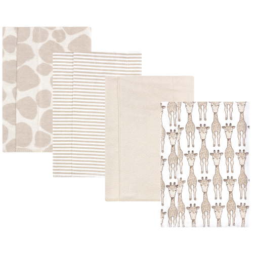 Hudson Baby Cotton Flannel Burp Cloths 4-Pack, Giraffe, One Size