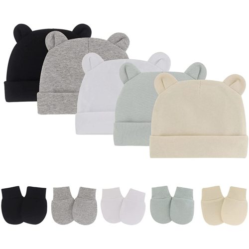Newborn Infant Baby Boys Mittens Beanie Hats Gift Set Cotton Gloves Skull Caps for 0-12 Months Unisex Baby Girls