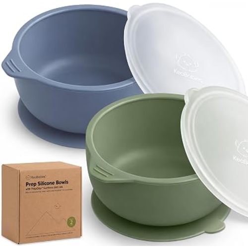 KeaBabies 2-Pack Baby Bowls with Suctions, Lids, BPA-Free Silicone (Slate)