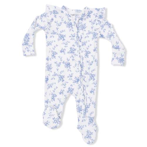 Angel Dear - Two-Way Ribbed Ruffle Sleeve Zipper Footie - Baby Blue Vines
