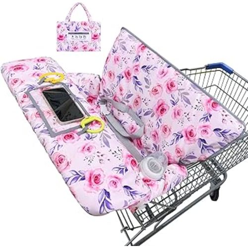 Basumee Shopping Cart Cover for Baby High Chair Covers for Restaurant Seat Grocery Cart Cover for Babies Girl Boy Cart Covers with Storage Pouch Baby Shopping Cart Cover, Light Pink