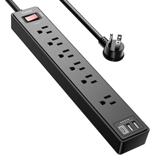 Yintar 6Ft Surge Protector Power Strip with 6 Outlets & 3 USB Ports, Black