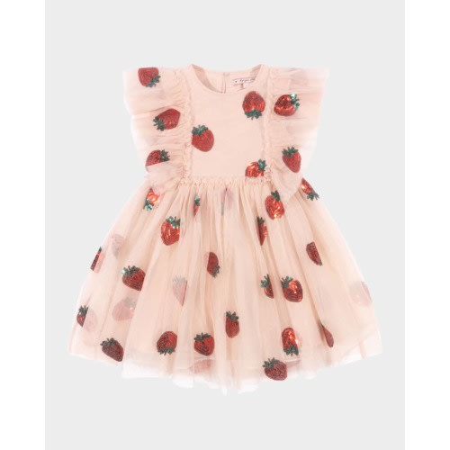 Girl's Yvonne Sequin Strawberry Frill Dress, Size 18M-10