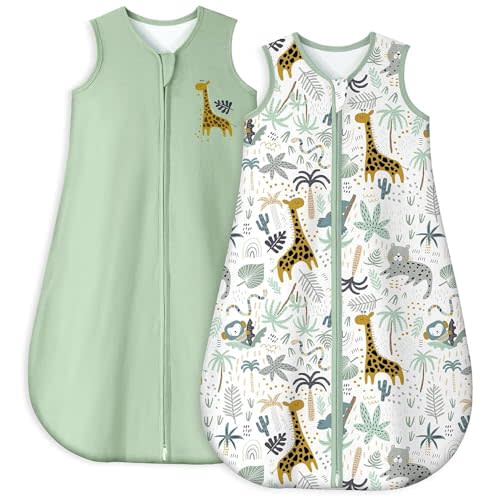 Yoofoss Baby Sleep Sack 6-12 Months TOG 1.0 Baby Wearable Blanket, 2 Pack 100% Organic Cotton Infant Toddler Sleeping Sack 2-Way Zipper Lightweight Sleep Sack