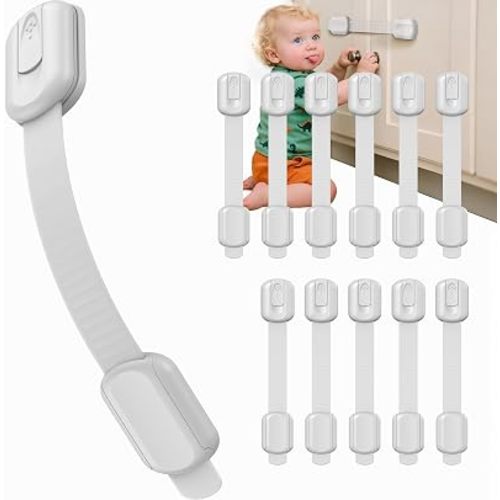Infinno 12 Pack Cabinet Locks Baby Proofing Heavy Duty - Child Safety Cabinet Locks for Drawers, Cupboards & Fridge – No Drill 3M Adhesive Locks for Pets - Toddler Safety Latches-Gery