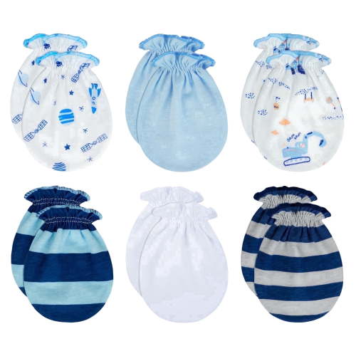 RATIVE Newborn Baby Mittens No Scratch, Organic Cotton Infant Mittens 0-6 Months for Boys Girls (6 Pairs/MB-67)