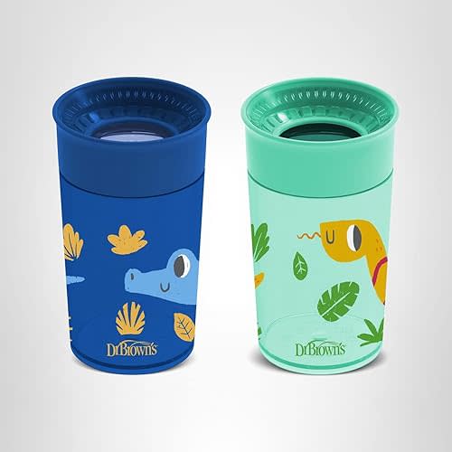 Dr. Brown’s Polypropylene (PP) Milestones Cheers 360 Sippy Training Cups for Babies and Toddlers - Blue/Green - 10oz - 2-Pack - 9m+