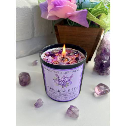 Lilac Soy Wax Crystal Candle, Mothers Day Gifts, Floral, Summer Scent, Purple, Stress Relief, Non-Toxic, Vegan, Aromatherapy, Garden, Unique