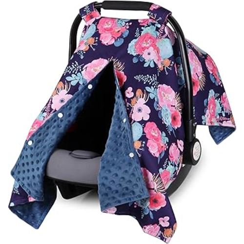 Rquite Car Seat Cover Baby, Carseat Covers Baby for Girl Boy, Warm Minky Infant Car Seat Cover Winter, Peekaboo Opening Car Seat Canopy, Multi-use Baby Carrier, Stroller, Nursing Cover, Minky Blanket