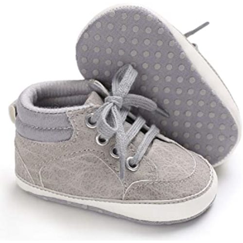 Meckior Toddler Baby Boys Girls High Tops Ankle Sneakers Soft Anti-Slip Sole PU Leather Moccasins Infant Newborn Prewalker First Walking Crib Shoes