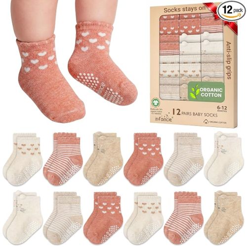 Organic Cotton Newborn Baby Socks 12 Pair For 6-12M