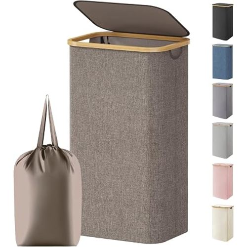 Lifewit 105L Large Laundry Basket with Lid, Removable Bags, Brown