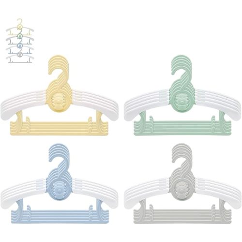 JSF Adjustable Baby Hangers, 20pcs Toddler Kids Child Nursery Closet Hangers - Non-Slip, Extendable, Ideal for Newborn Clothes (Colourful Bear Design)