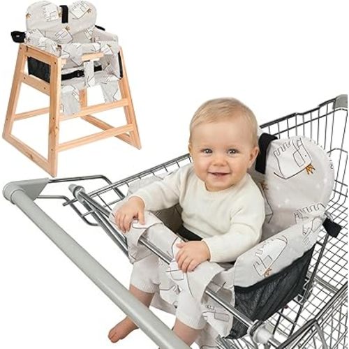 Baby Shopping Cart Seat Cover – Padded Shopping Cart Seat for Baby, High Chair Cover for Restaurant, Unisex Machine Washable Infant Toddler Cart Cover with Storage Pockets – Gray Elephant