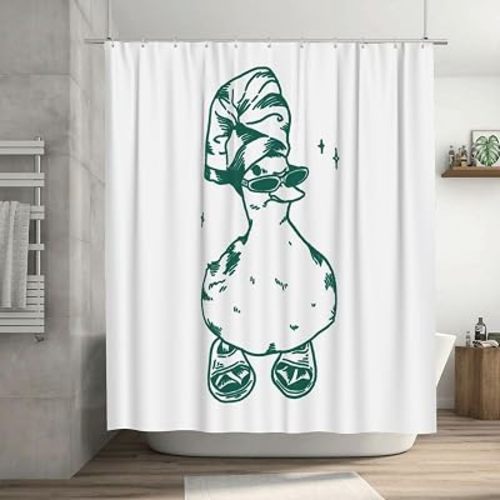 Jakayla Funny Duck Shower Curtain 72x72 Inch Quirky Cartoon Duck Fun Bathroom Decor for Teens, Dorms, or Guest Spaces