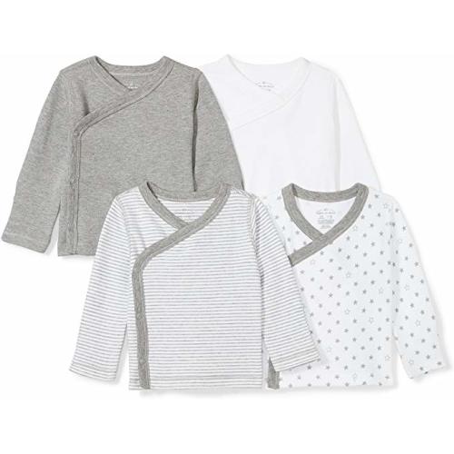 Moon and Back Baby Set of 4 Organic Long-Sleeve Side-Snap Shirts - Newborn - Grey Heather
