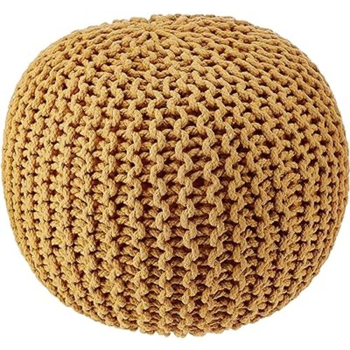 REDEARTH · Round Pouf Ottoman - Hand Knitted Cable Boho Poof Home Décor Pouffe Circular Footrest for Living Room - Bedroom - Lounge - Nursery - 100% Cotton Poufs (19.5"x19.5"x14") - Mustard