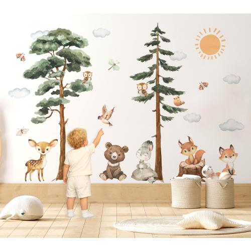 XXL Forest Animal Wall Decals Set, Woodland Nursery Wall Stickers, Large Baby Room Decor
