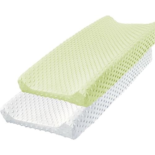 Owlowla Changing Pad Cover,Soft Minky Dots Changing Table Sheets for Baby Boy and Girl 2Pack (White&Lime Green)