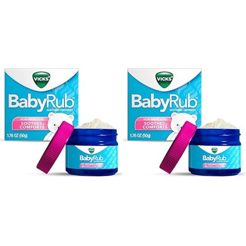 Vicks BabyRub Chest Rub Ointment with Soothing Aloe, Eucalyptus, Lavender, and Rosemary, from the makers of VapoRub, 1.76 oz (Pack of 2)